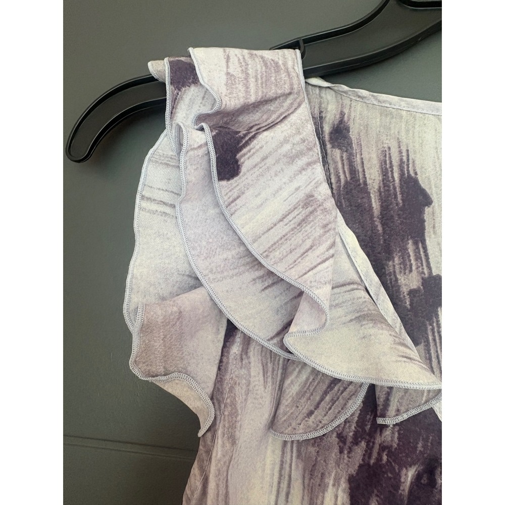 Banana Republic Womens XS Purple 100% Silk Ruffle Sleeve Abstract Top Blouse - Picture 6 of 7